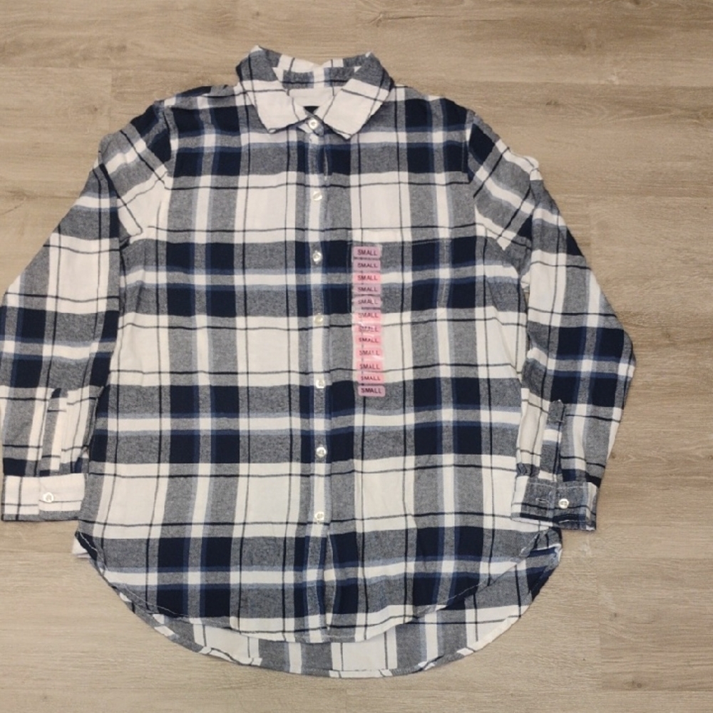 Gap Women's Blue and White Plaid Shirt Size Small